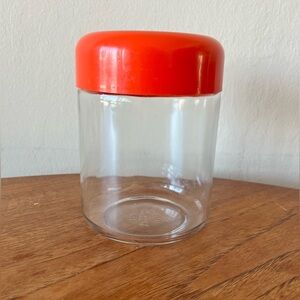 Vintage Heller Design 7" Glass Storage Jar ORANGE Lid design by Massimo Vignelli